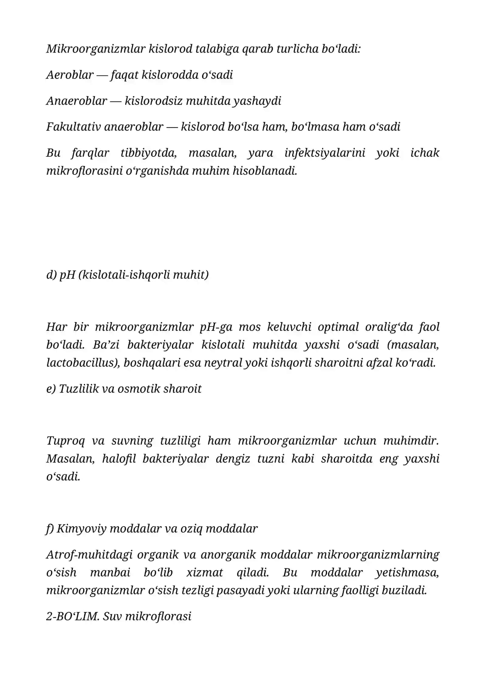 Mikroorganizmlar ekologiyasi suv,tuproq, havo mikroforasi odam organizmi mikroforalari ularni oʻrganish usullari va tibbiyotdagi ahamiyati 4