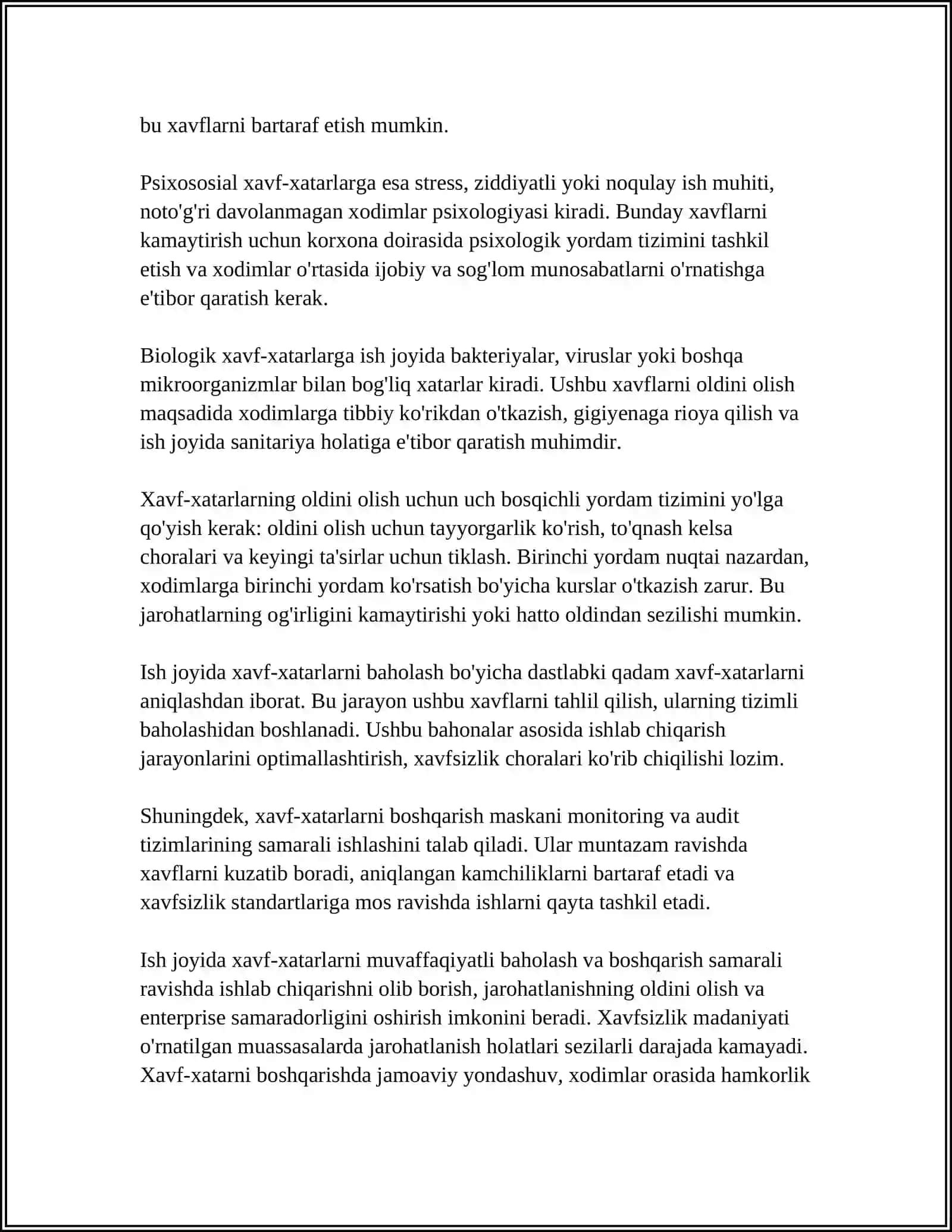 Ish joyida xavf-xatarlarni baholash va boshqarish 4