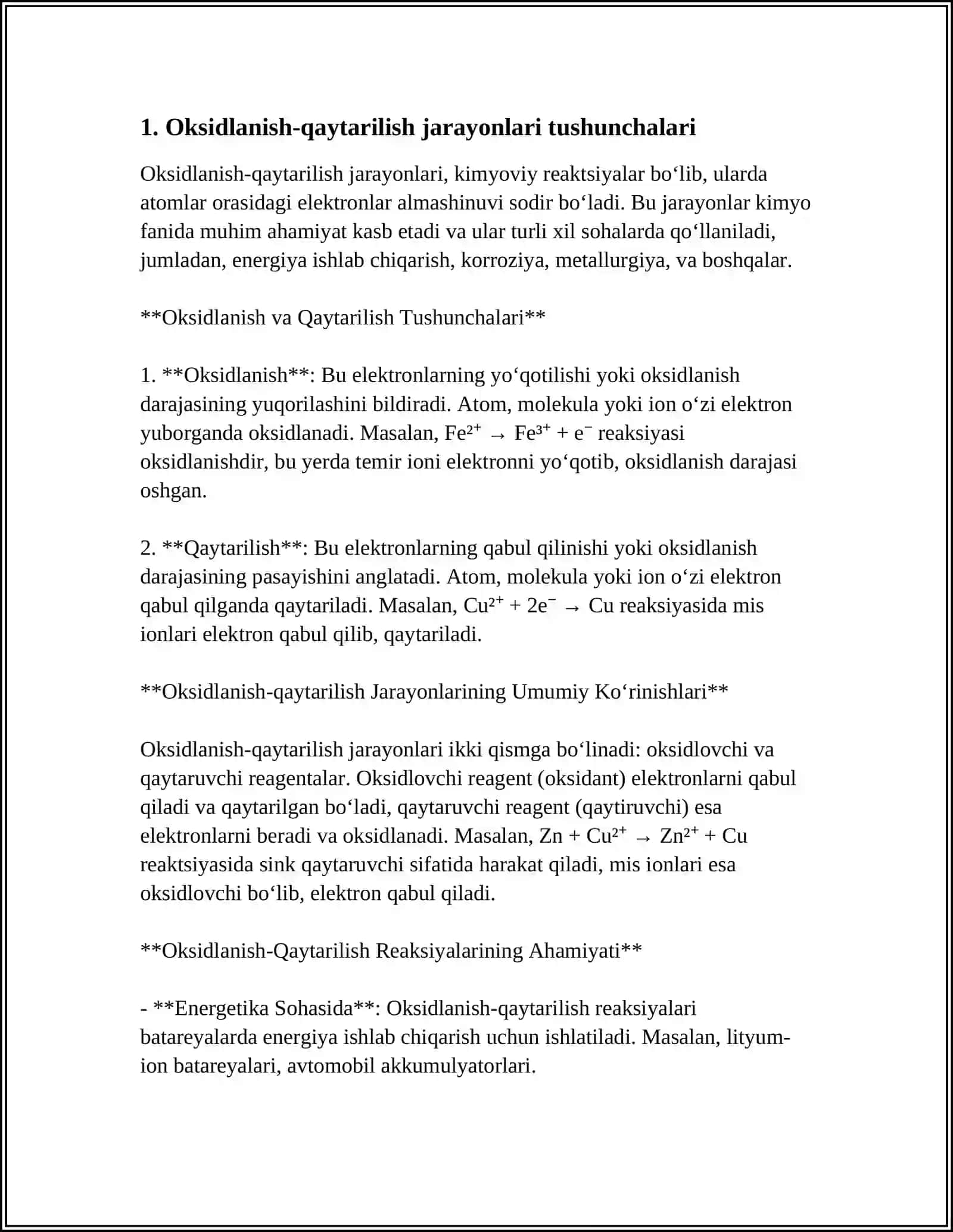 Oksidlanish va Qaytarilish Tushunchalari 4