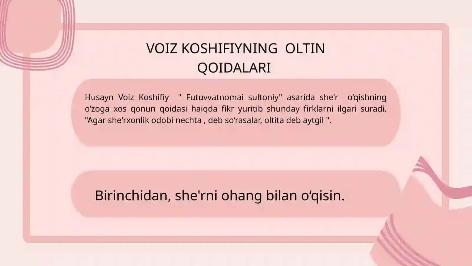 LIRIK TURDAGI ASARLARNI IFODALI O‘QISH. BARMOQ VAZNIDAGI SHE'RLARNI O‘QISH 4