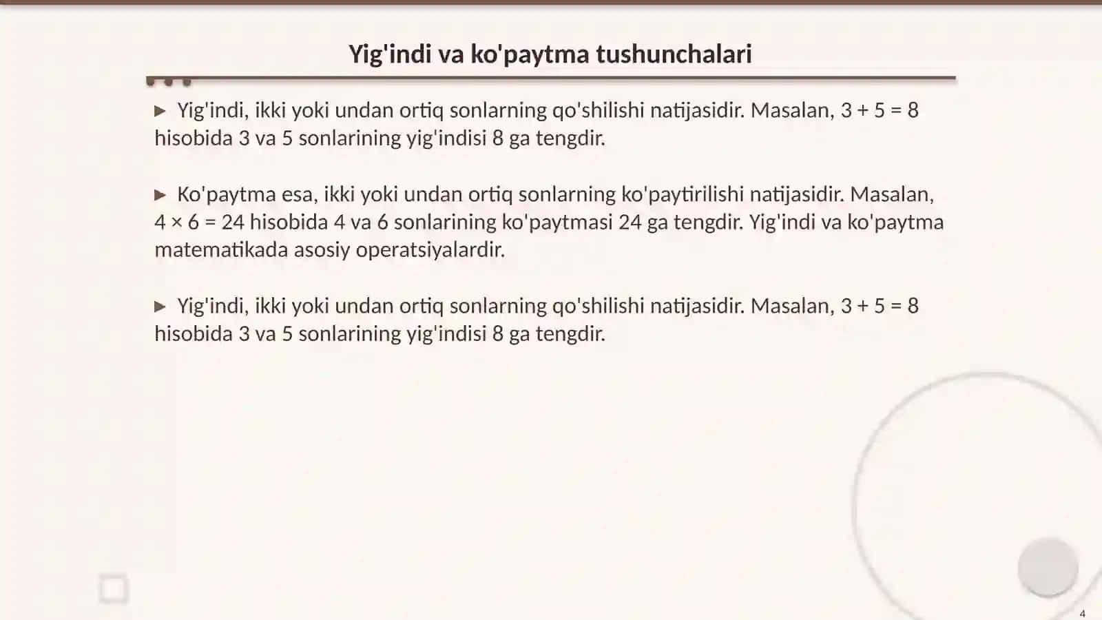 Nomanfiy butun sonlar yigindisi va kopaytmasi 4