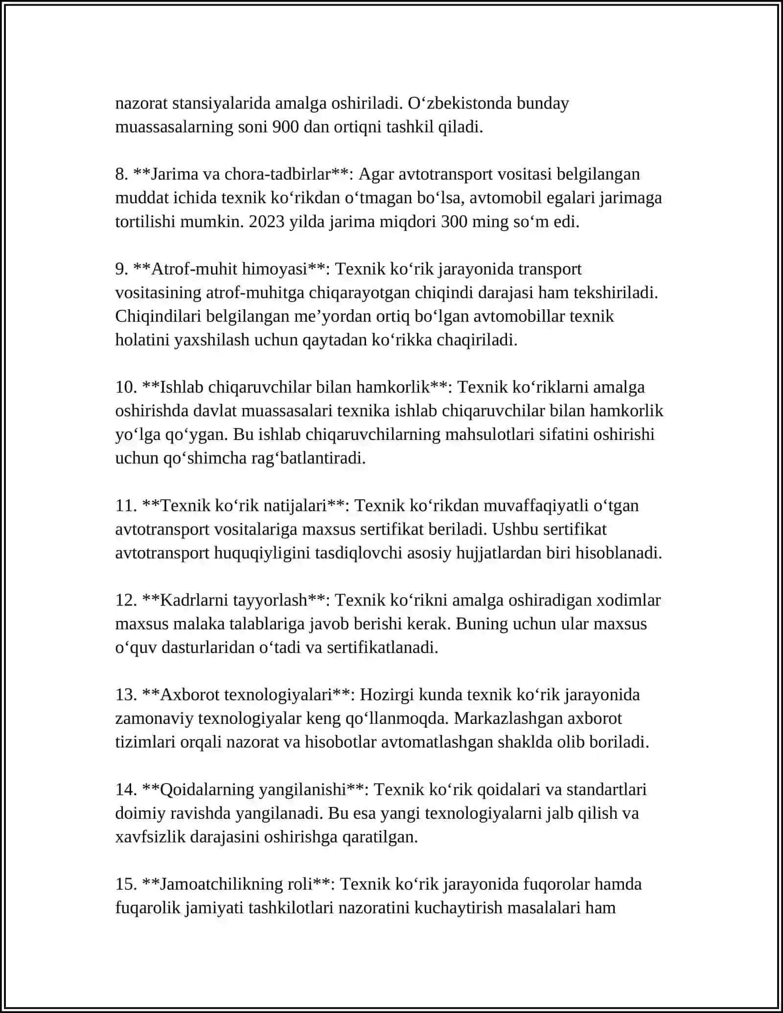 AVTOTRANSPORT VOSITALARI TEXNIK XOLATI VA KONSTRUKTIV XAVFSIZLIGINI OSHIRISH SOHASIDA DAVLAT SIYOSATI 4