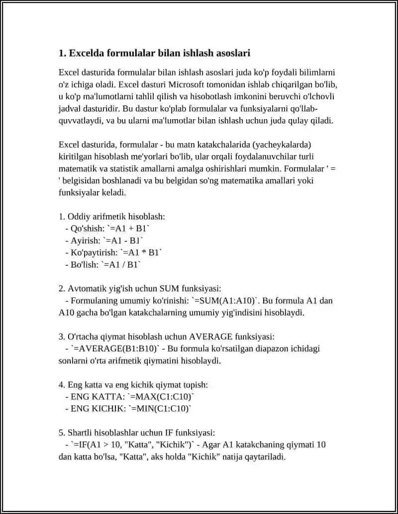 Excel dasturi 4