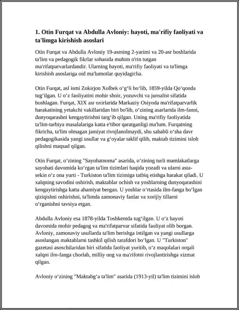19-ASRNING 2-YARIMI VA 20-ASRNING BOSHLARIDA TA'LIM VA PEDAGOKIK FIKRLAR ANBAR OTIN FURQAT ABDULLA AVLONIYLARNING TA'LIM TARBIYA TARQQIYOTIDA TUTGAN O'RNI 4