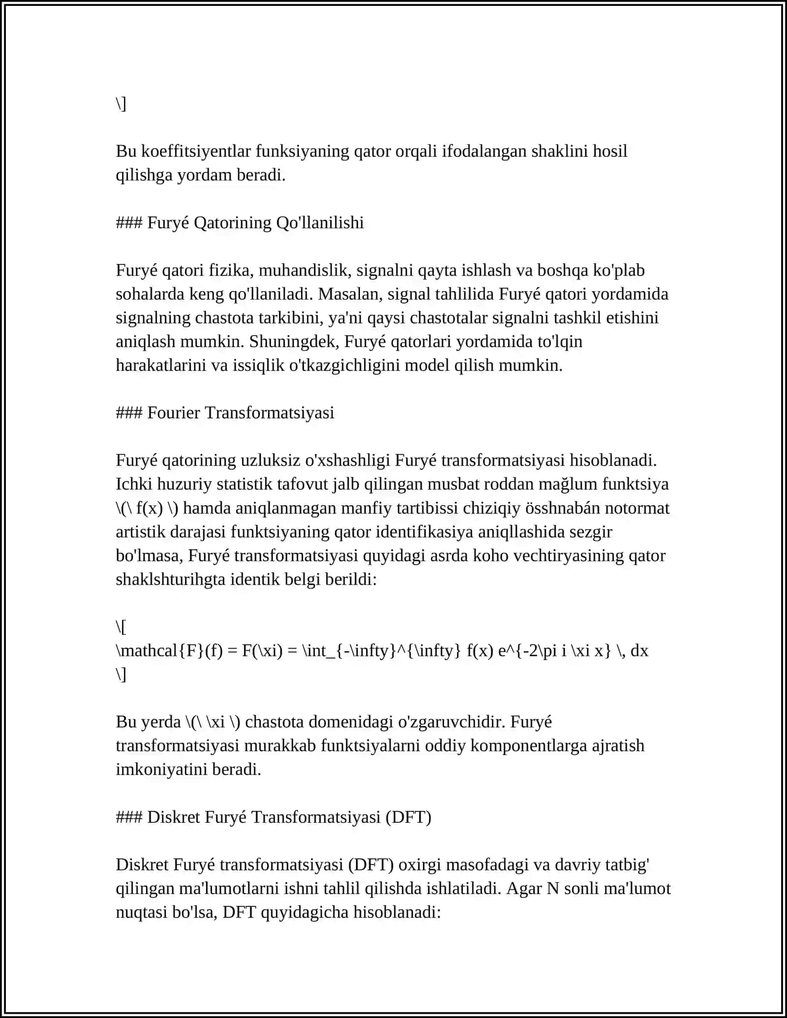 Furyé Qatori va uning Tadbiqlari 4