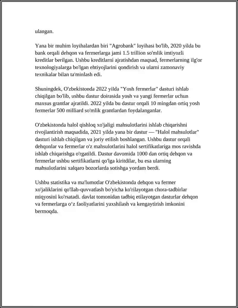 O'ZBEKISTONDA DEHQON VA FERMER XO'JALIKLARINI RIVOJLANTIRISH VAZIFALARI VA ISTIQBOLLARI 4