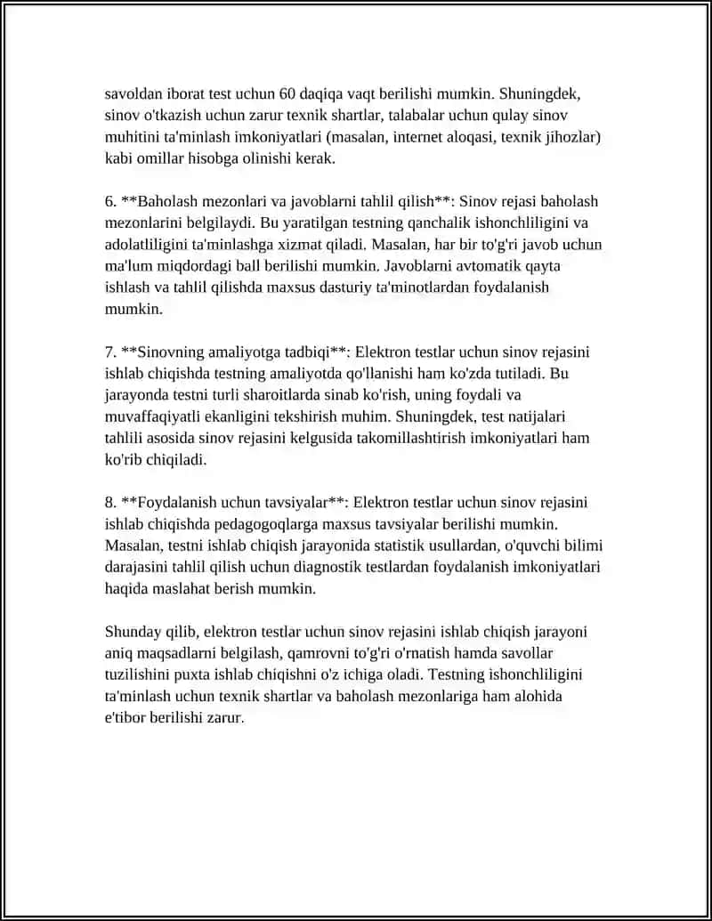 Elektron testlar uchun sinov rejasini ishlab chiqish 4