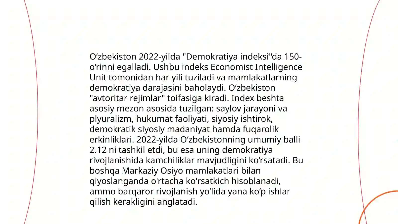 Yangi O‘zbekiston ijtimoiy-siyosiy, iqtisodiy va madaniy hayotida roʻy berayotgan oʻzgarishlarning xalqaro reyting va indekslarda aks etishi 4