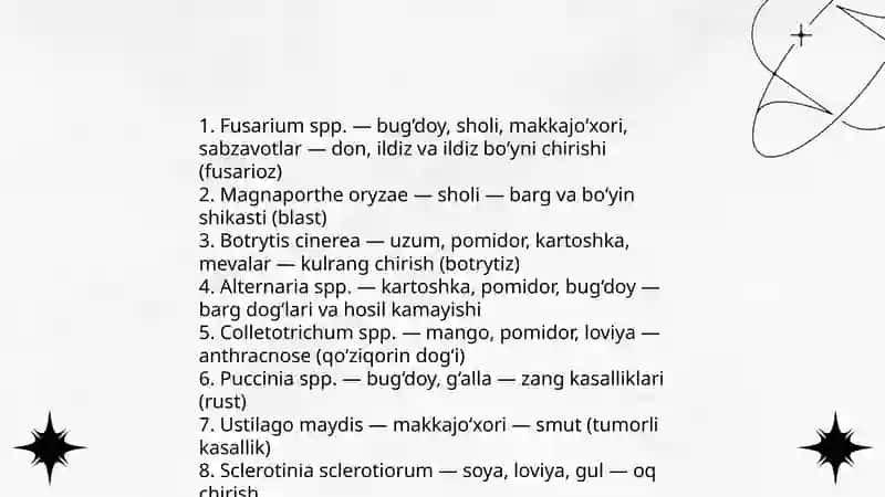 Fitopatogen zamburug'lar o'rganish va ularning ro'yxatini tuzish 4