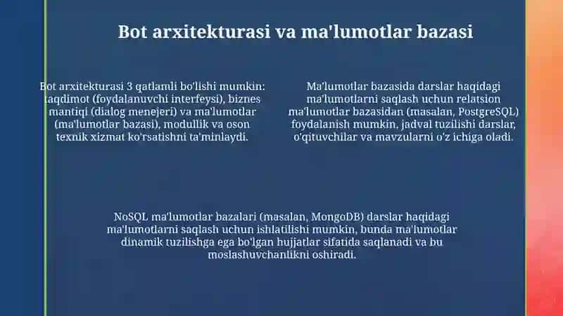 Yoʻnalishda mavjud fanlar boʻyicha maʼlumot beruvchi bot yaratish 4