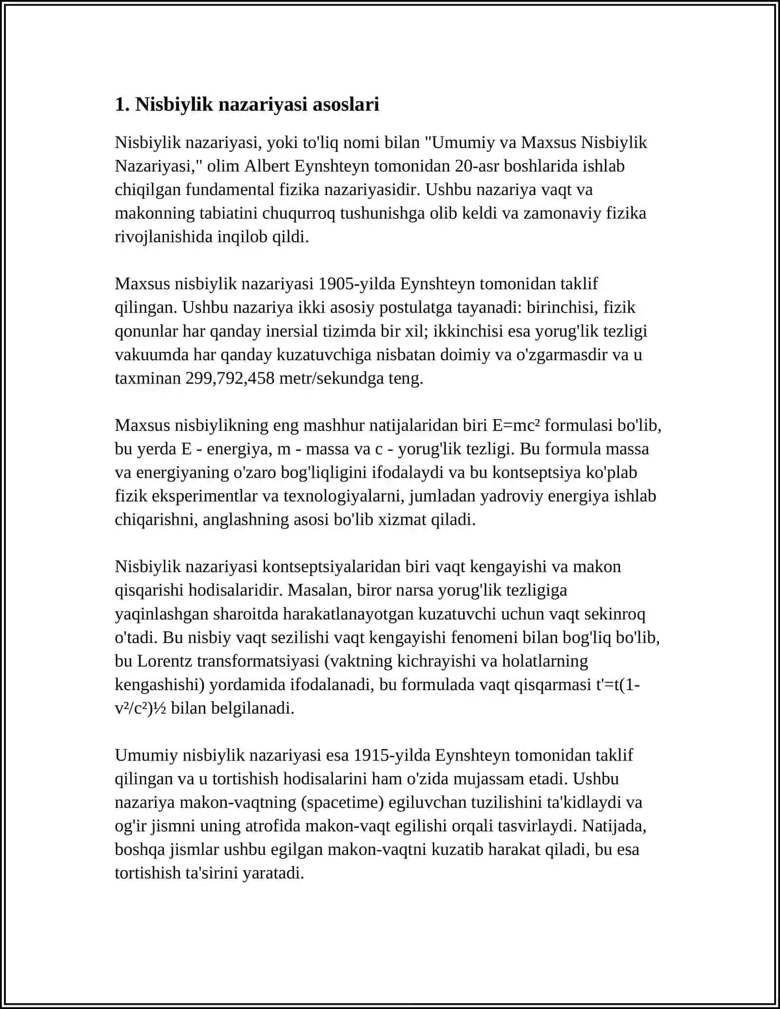 RELYATIVISTIK DINAMIKA ELEMENTLARI MAVZUSIGA 10 VAROQLI REFERAT 4