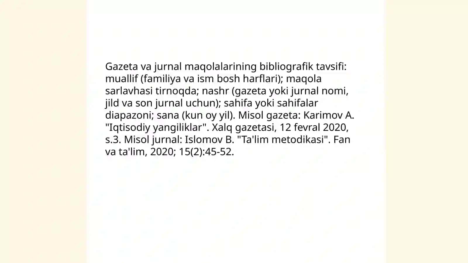 Bibliografiya vaqtli matbuotda chop etilgan sohaga oid manbalarni 4