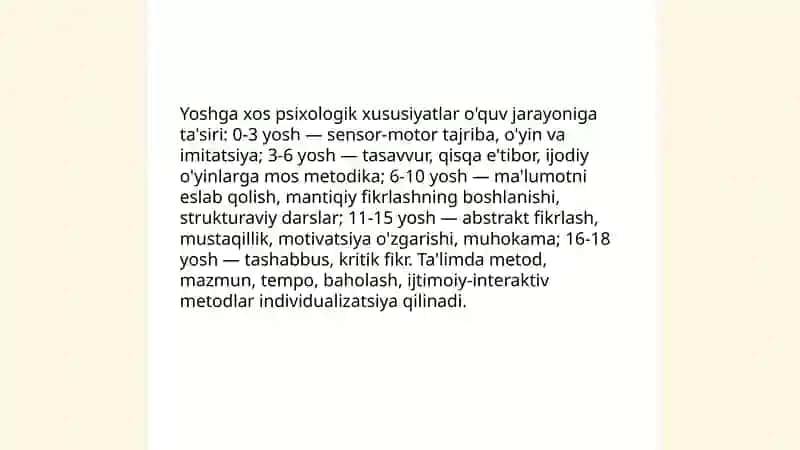 Ta'lim va pedagogik psixologiyada yosh taqsimotining nazariy asoslari 4