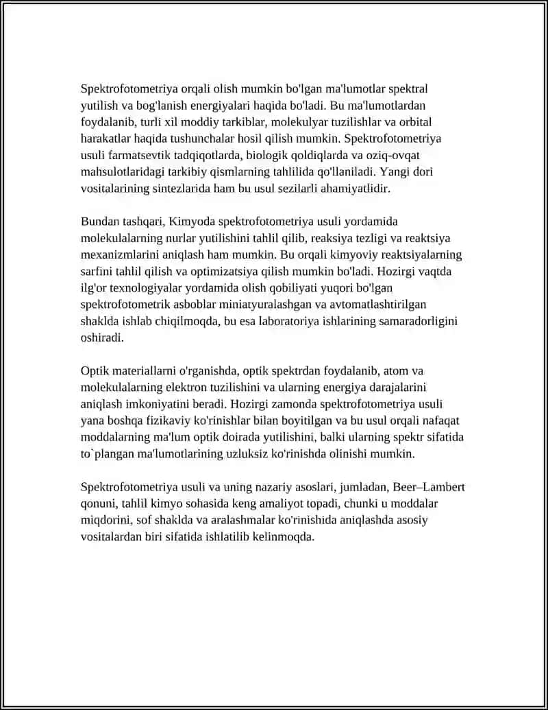 SPEKTROFOTOMETRIYA USULI VA UNING ANALITIK KIMYODAGI QO‘LLANILISHI 4