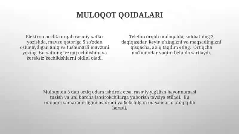 Kasbiy muloqot uslubiyati va qoidalar 4