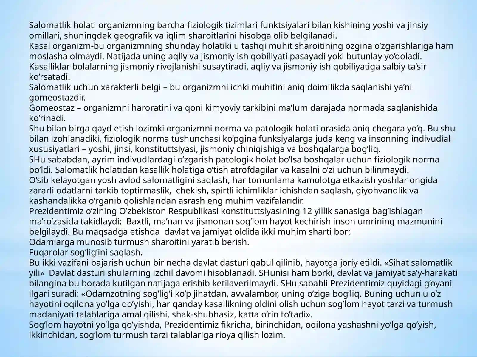 VALEOLOGIYA ASOSLARIFANIDAN TAYYORLAGAN TAQDIMOT ISHI 4