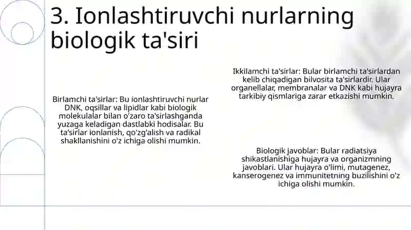 Ionlashtiruvchi Nurlar Biologik ToʻQimalarga Tasiri 4