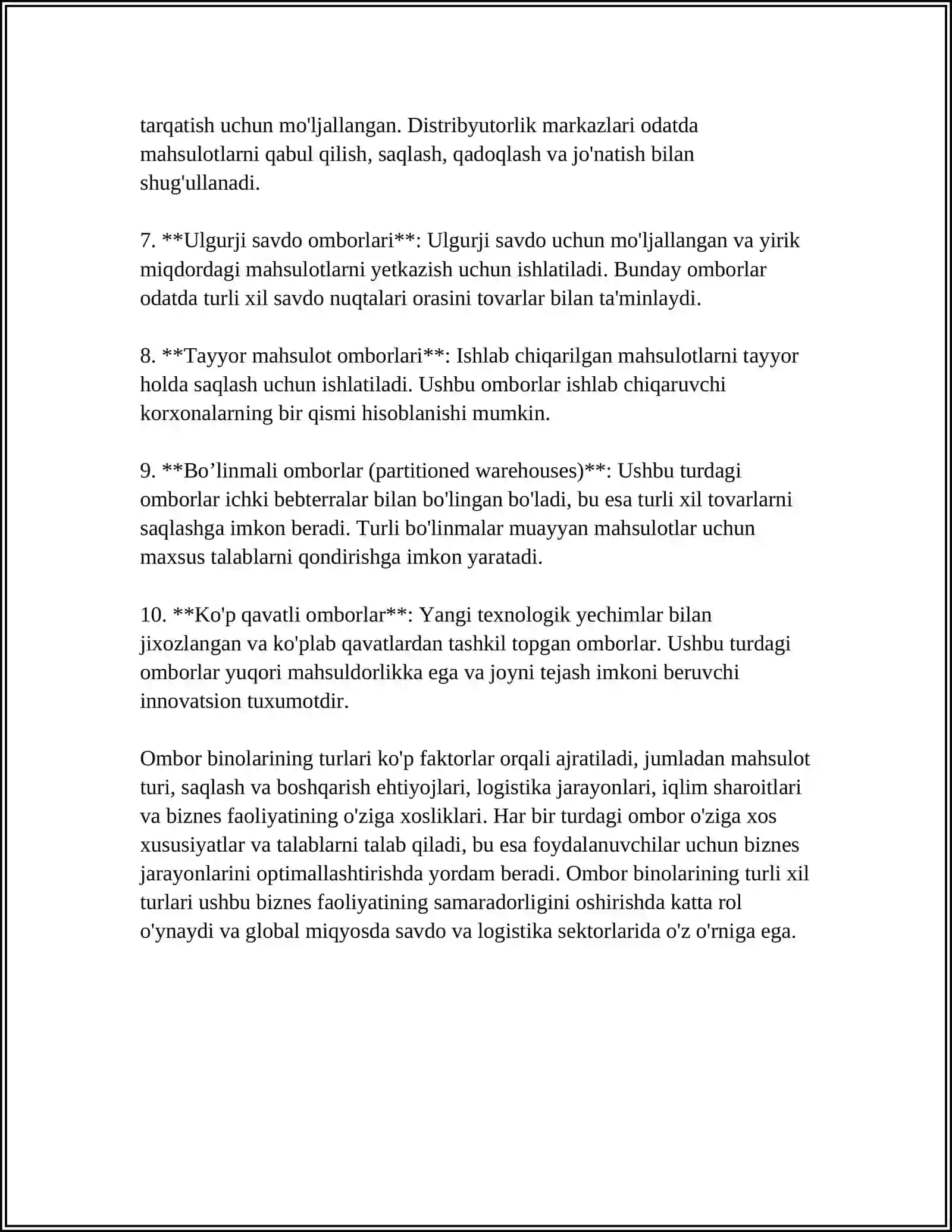 MUSTAQIL ISH Mavzu: OMBOR BINOLARI VA INSHOOTLARINING TURLARI 4