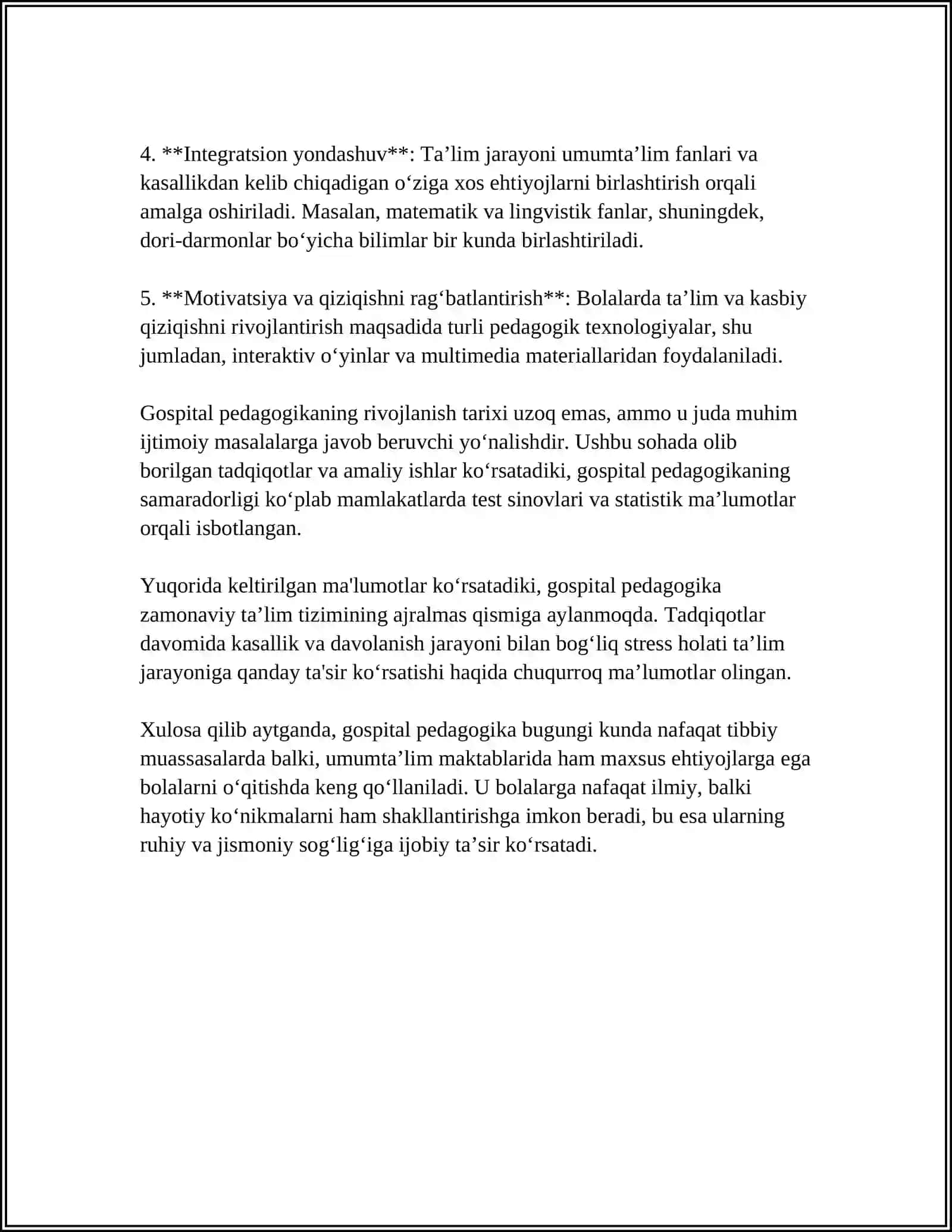 TURLI YO'NALISHDAGI ILMIY TADQIQOTLADRA GOSPITAL PEDAGOGIKA MUAMMOLARINI O'RGANISH 4