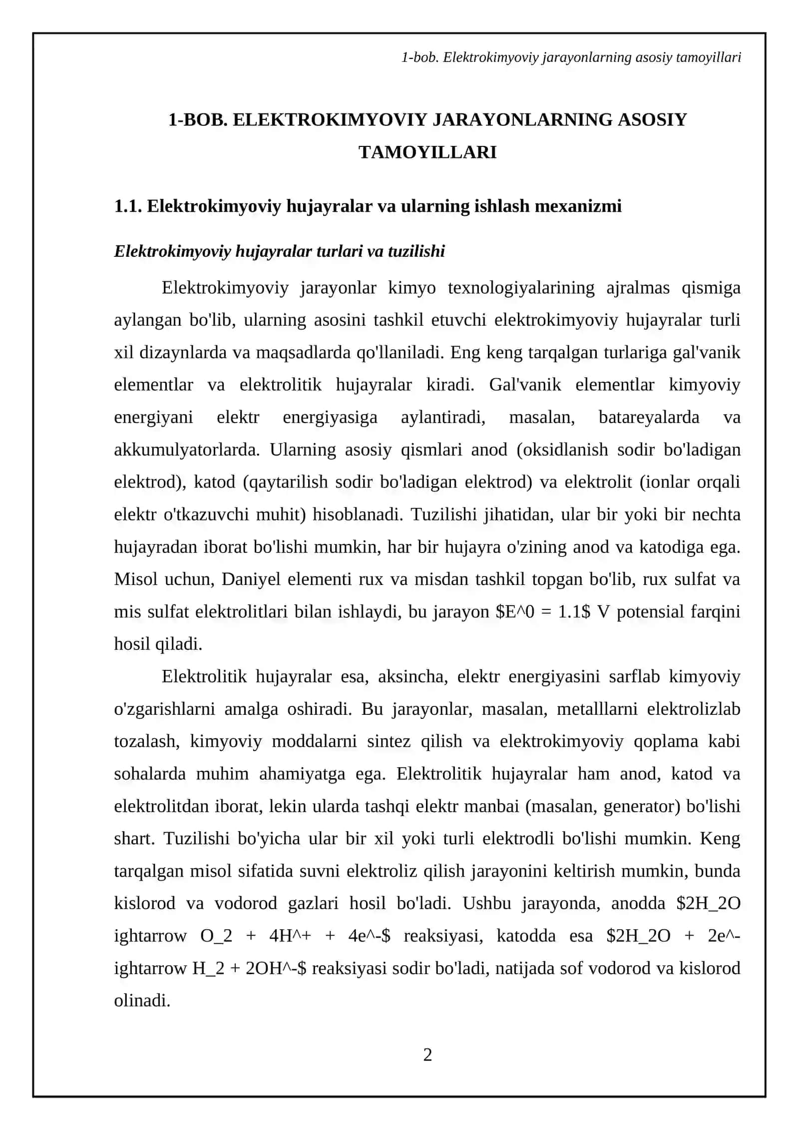 Kimyo texnologiyalarida qoʻllaniladigan elektrokimyoviy jarayonlar 4