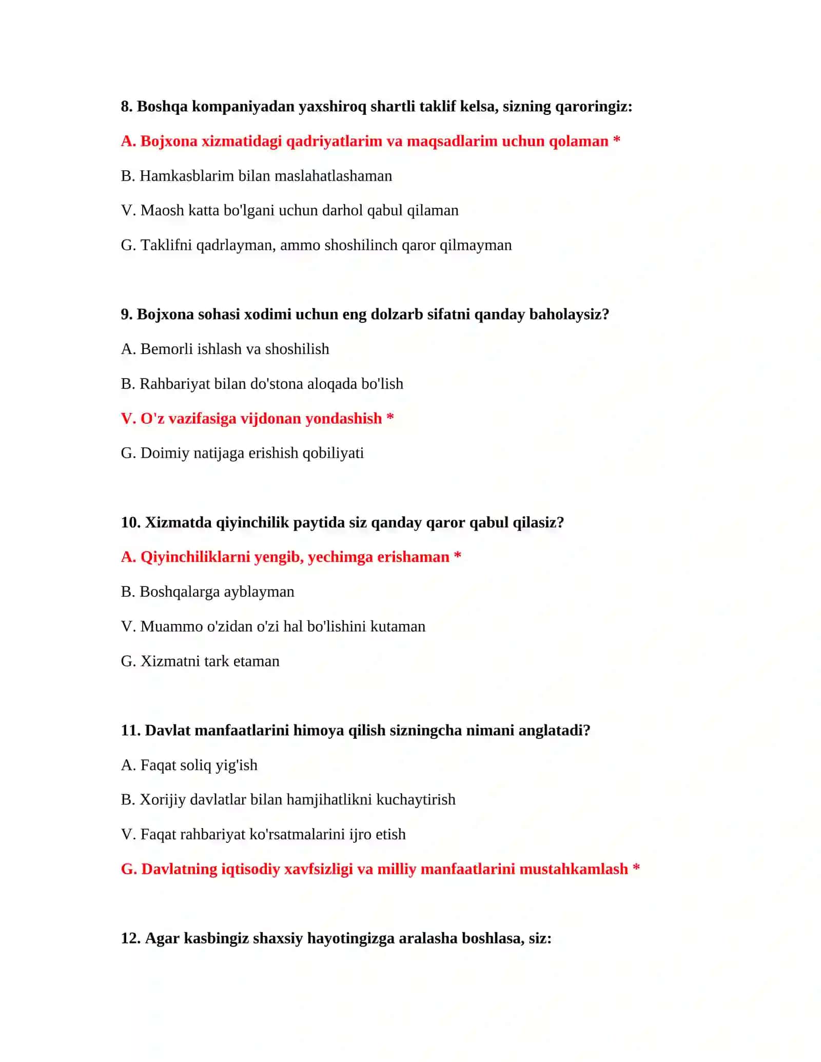 Bojxona imtihon test savollari va javoblari 4