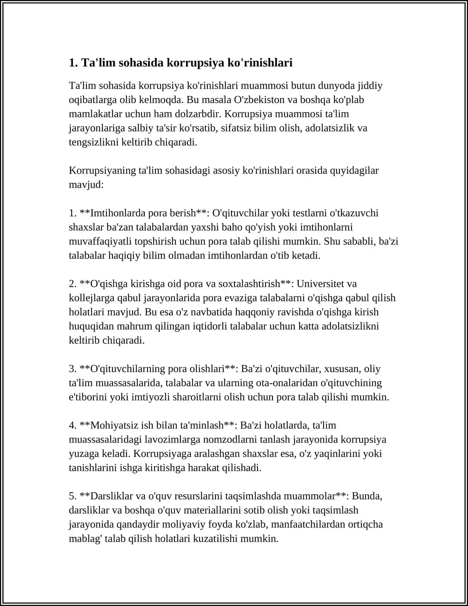 TA'LIM VA FANDAGI KORRUPSION HOLATLAR.ULARNING KELIB CHIQISH SABABLARI 4