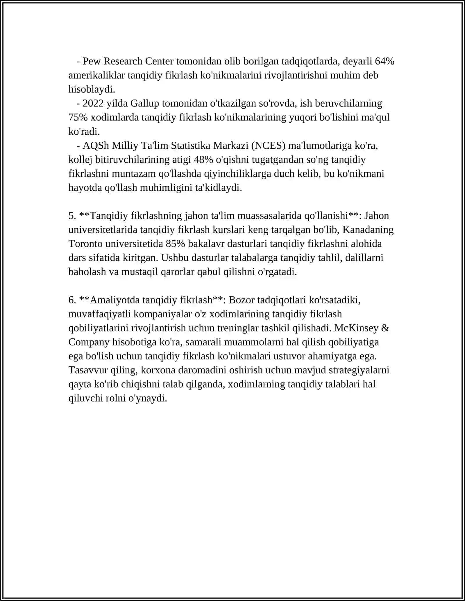MUSTAQIL ISH Mavzu: TANQIDIY O'QISH VA ESLATMALAR BILAN ISHLASH 4