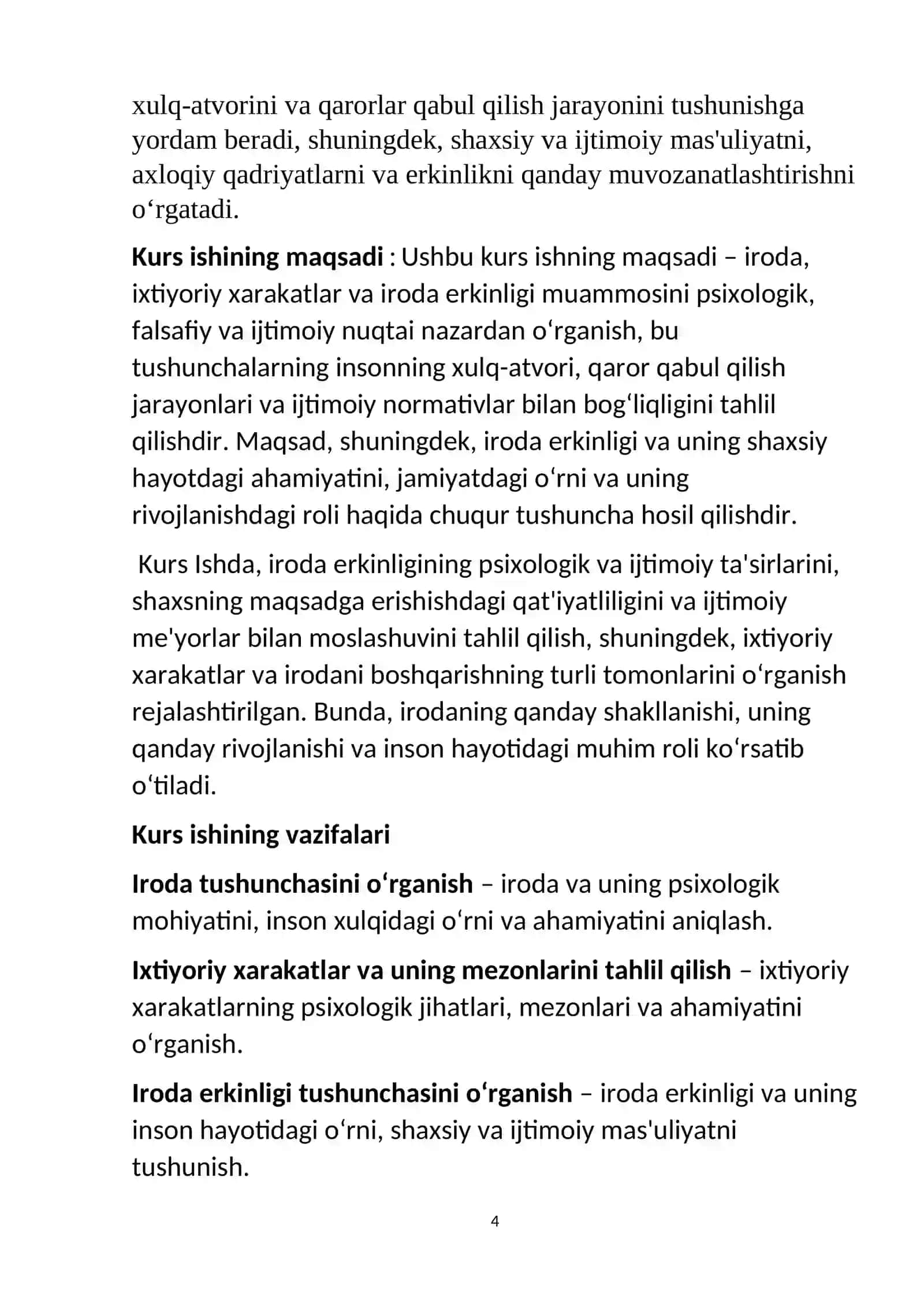"Irodani aniqlash ixtiyoriy xarakatlar mezonlari va iroda erkinlgi muammosi" 4