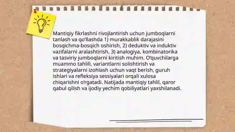 QIZIQARLI JUMBOQLI MASALALARNI YECHISHGA O‘RGATISH 4