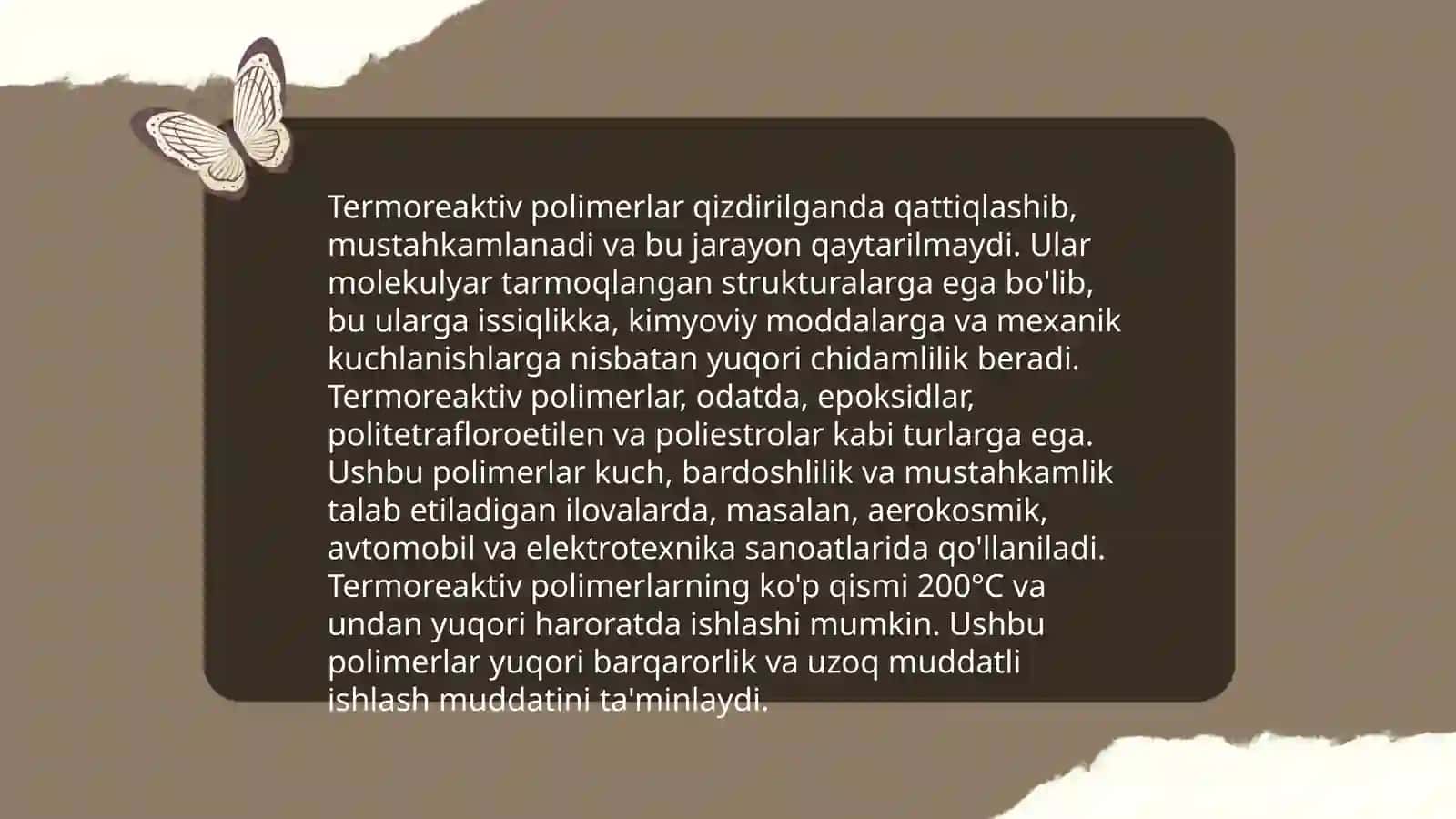 Termoplastik va termoreaktiv polimerlar haqida tushuncha 4