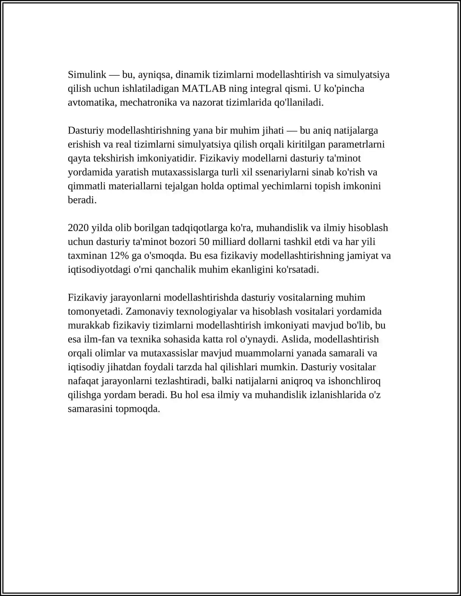 FIZIKAVIY JARAYONLARNI MODELLASHTIRISH IMKONIYATINI BERUVCHI DASTURIY VOSITALAR ORQALI FIZIKAVIY JARAYONLARNI MODELLASHTIRISH 4