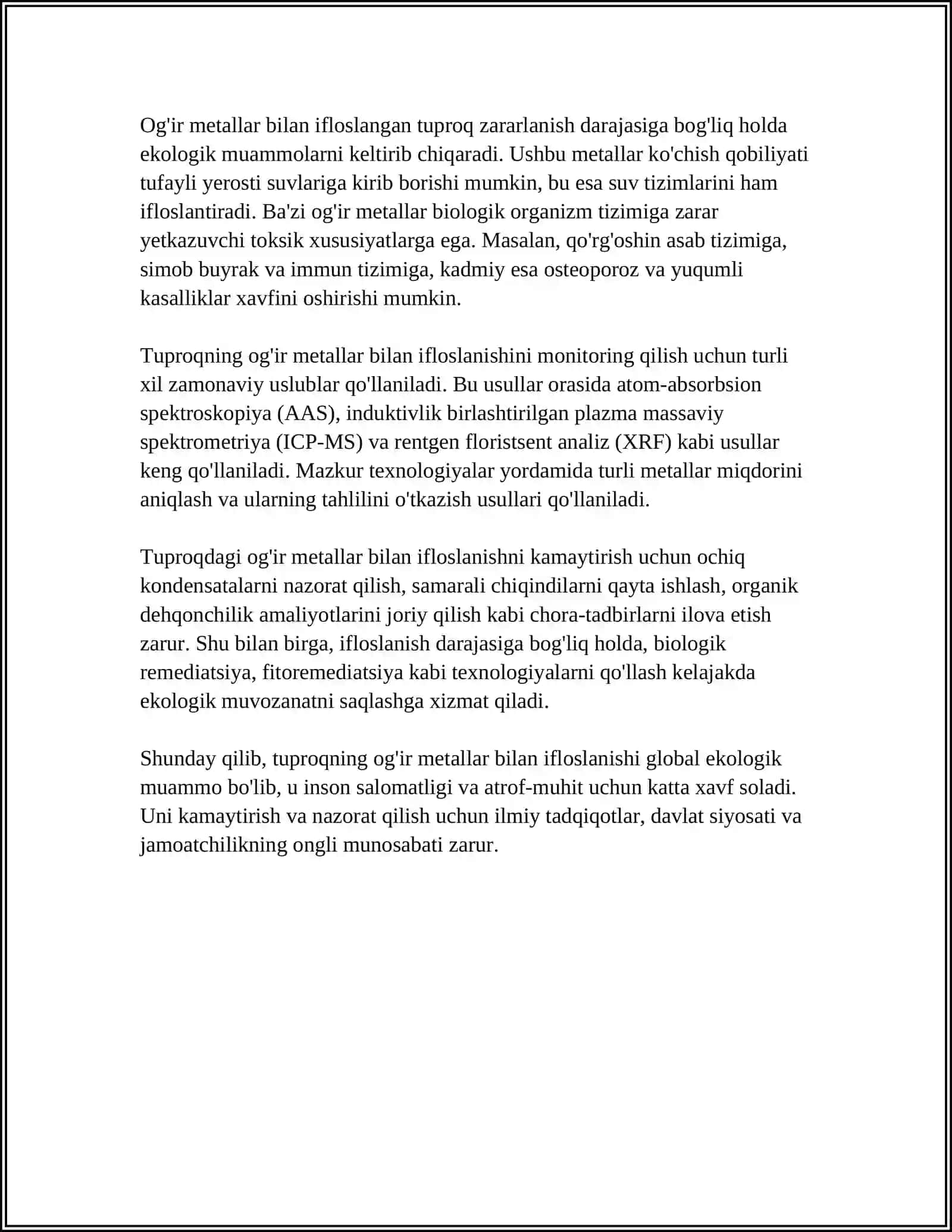 SUVLARNI OG'IR METALLAR BILAN IFLOSLANGANLIGINI MONITORING QILISH 4