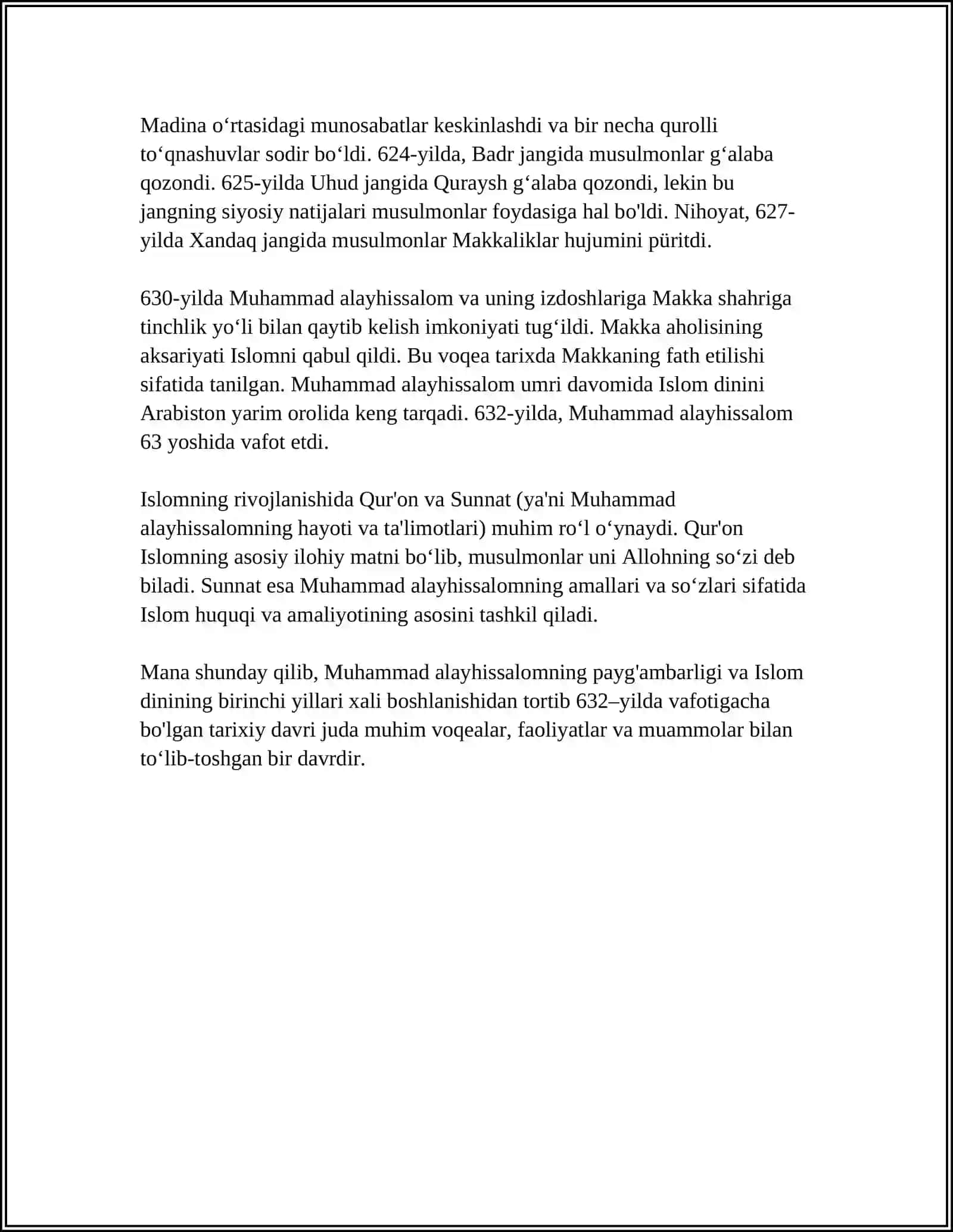 ABDURAUF FITRATNING MUXTASAR ISLOM TARIXI RISOLASI BOYICHA KRASVORD TAYORLASH 4