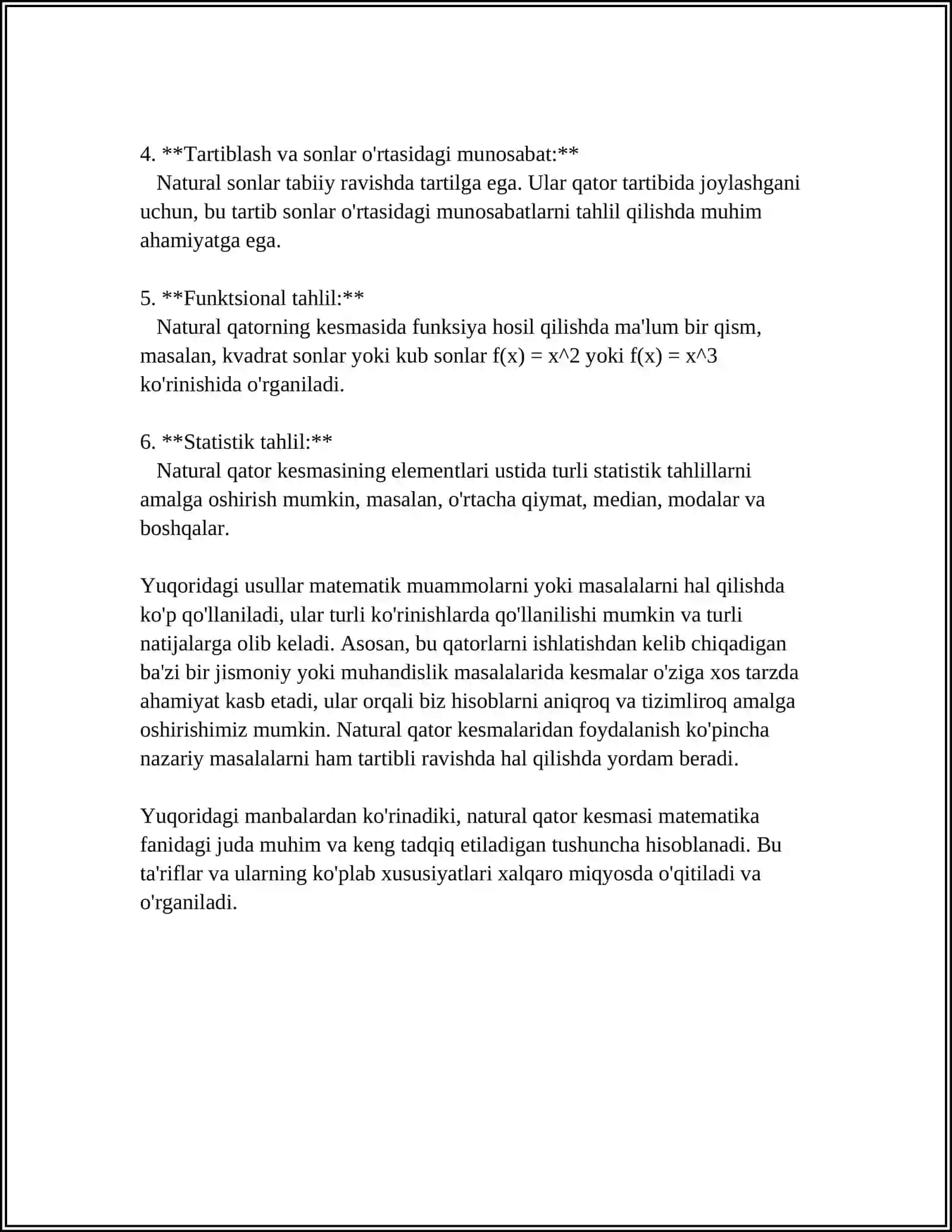 NATURAL QATORI KESMASI VA CHEKLI TO'PLAM ELEMENTLAR SONI TUSHUNCHASI.TARTIB VA SANOQ NATURAL SONLARI 4