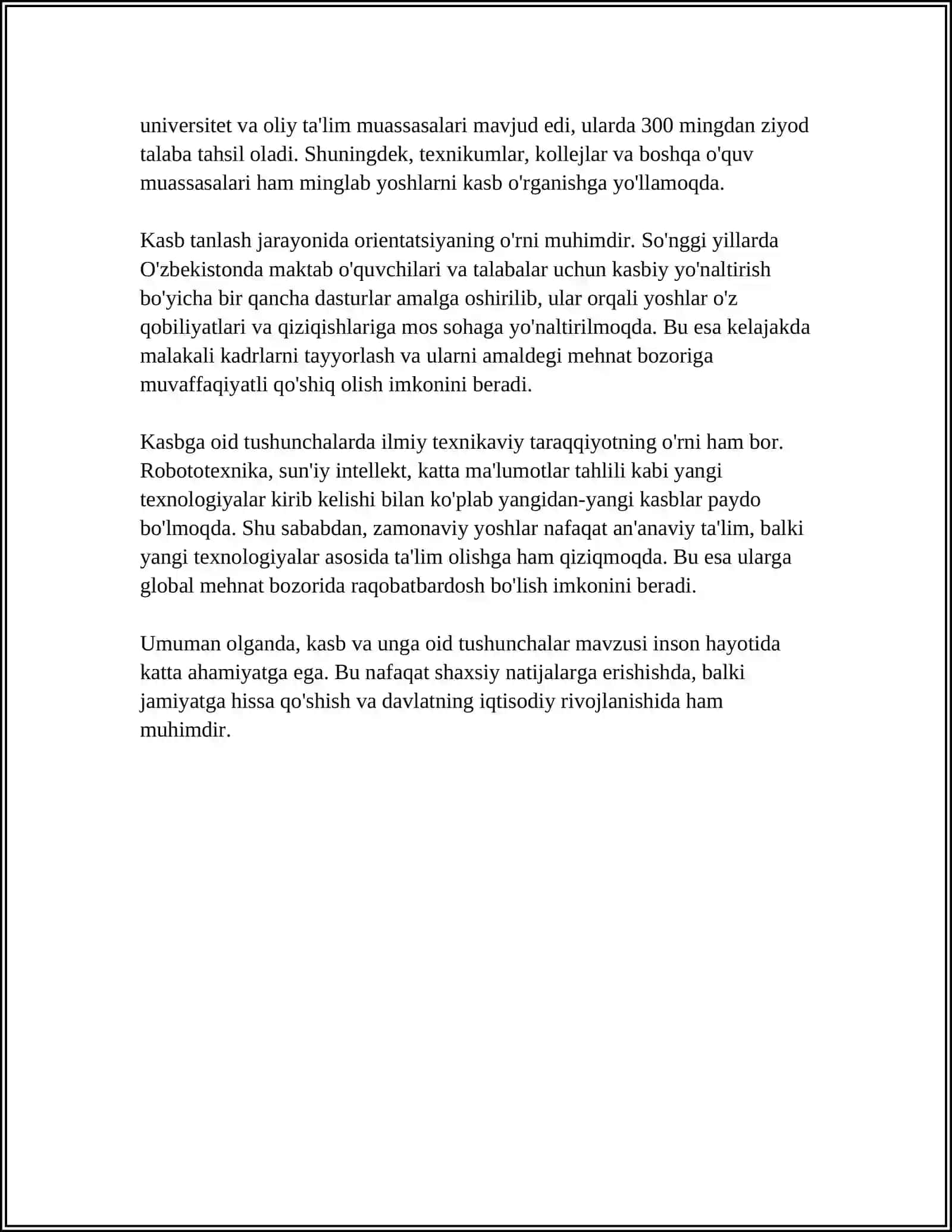 MUSTAQIL ISH Mavzu: KASB VA MUTAXASSISLIK TUSHUNCHALARI 4