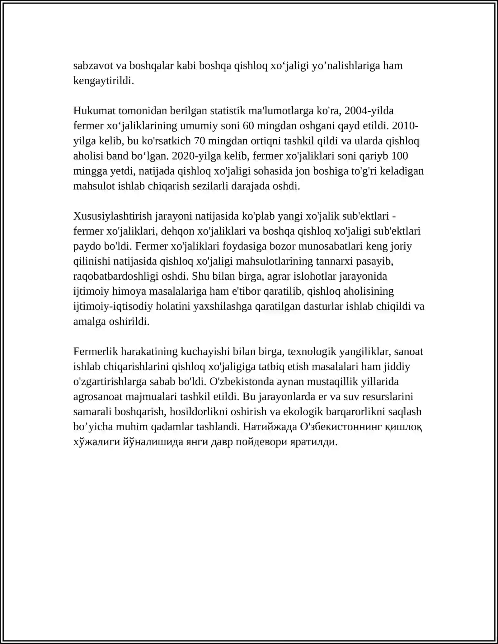 MUSTAQILLIK YILLARIDA QISHLOQ XOʻJALIGI VA SANOAT SOHASIDAGI OʻZGARISHLAR 4