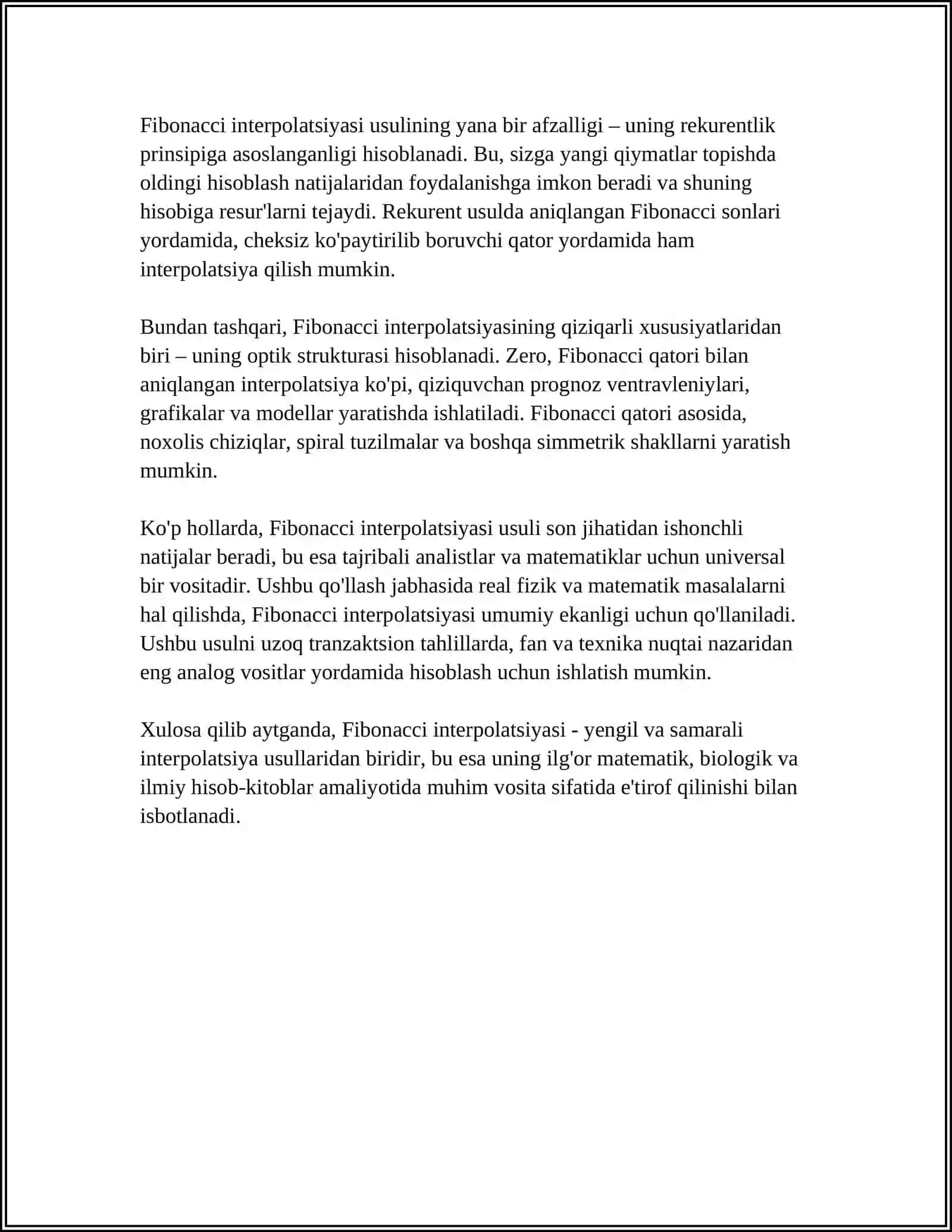INTERPOLYATSION VAFIBONACHCHI IZLASHALGORITMLARI VA ULARNING VAQT BO'YICHAMURAKKABLIKLARI 4