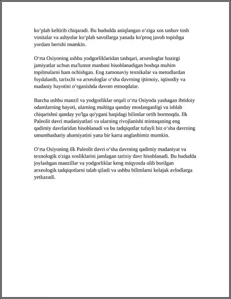 OʻRTA OSIYODA ILK PALEOLIT DAVRI IBTIDOIY MANZILGOHI XARITASI 4