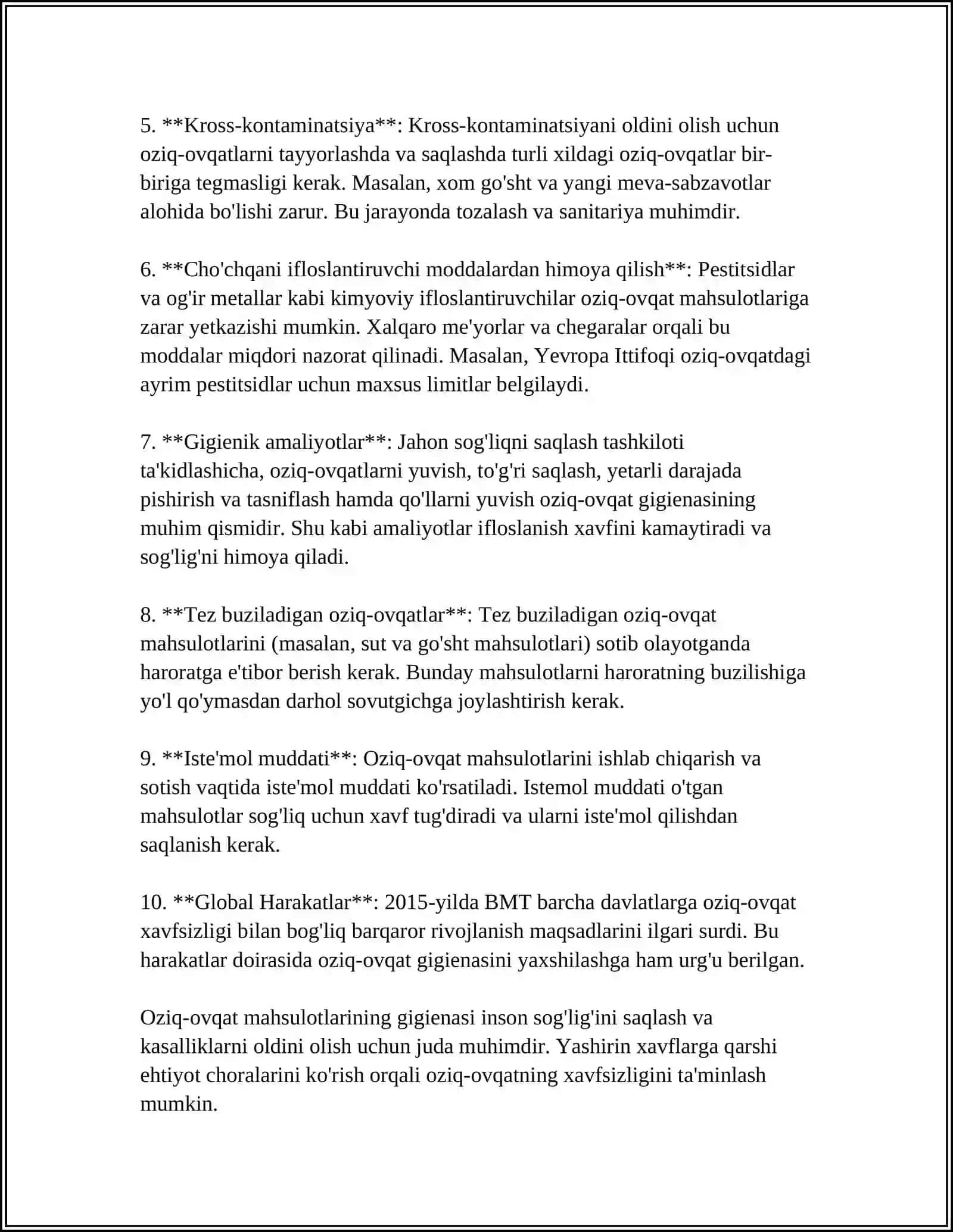 HOM-ASHYO VA TAYYOR MAHSULOTLARNING GIGIENASI 4