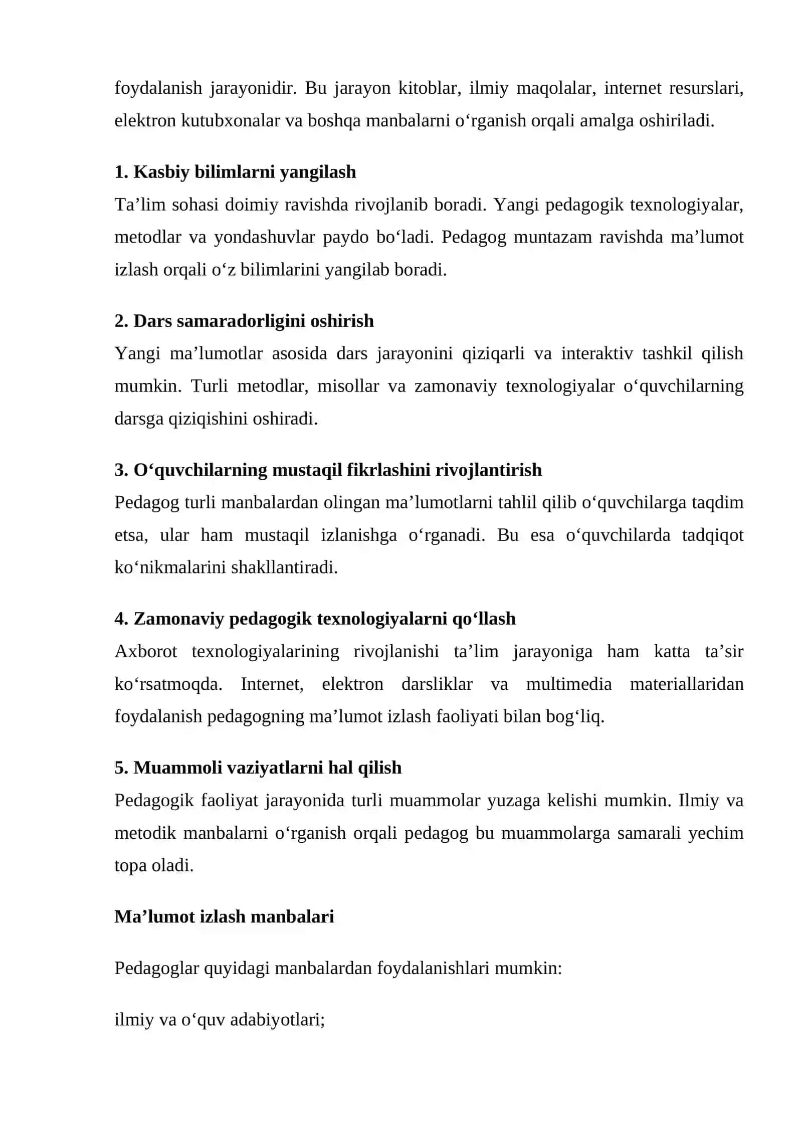 O‘quv axborotlarini samarali izlash – pedagogning kreativlik sifatlariga egaligini ko’rsatuvchi muhim holat ekanligi 4