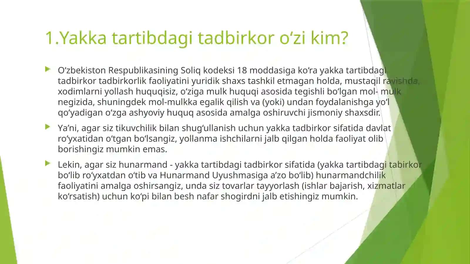 Yakka tartibdagi tadbirkorlarning foydasiga soliq solishning o’ziga xos xususiyatlari 4
