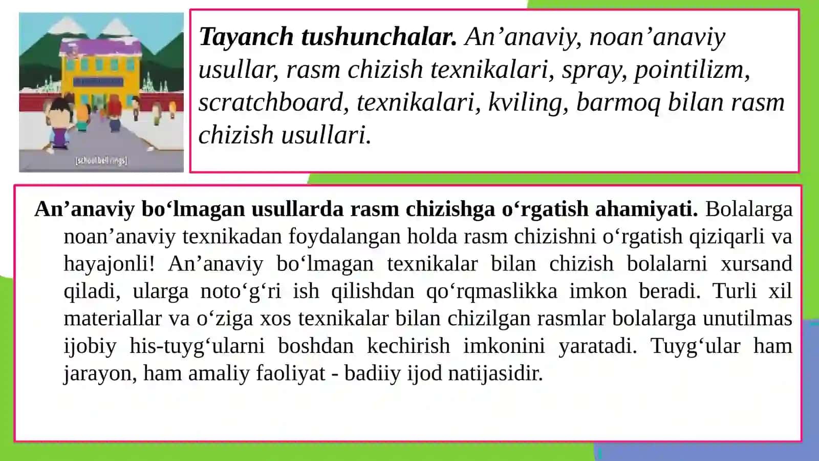 TA’SVIRIY FAOLYAT MASHG’ULOTLARIDA NOAN’ANAVIY USULLARDA RASM CHIZISHGA O’RGATISH 4