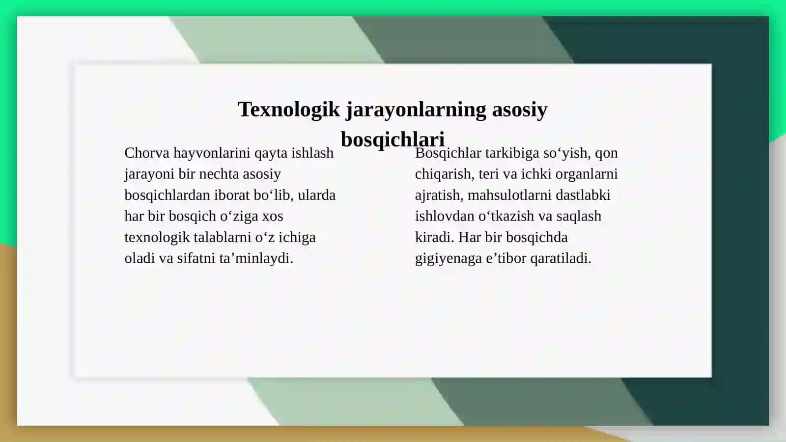Chorva hayvonlarini qayta ishlash texnologiyasi 4