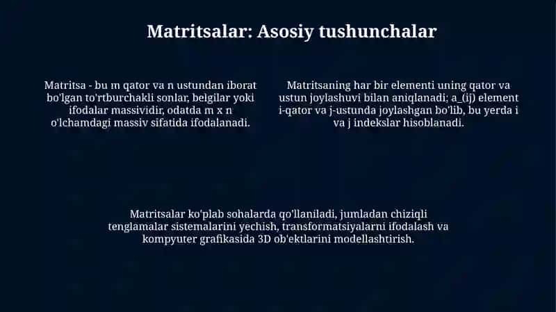 Yig'indi va Matritsalar: Asosiy Tushunchalar va Amallar 4