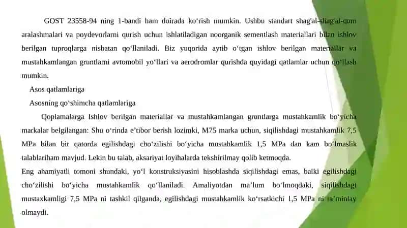 Yo'lvaaerodromlar uchun organik bog'lovchi materiallar bilan ishlovberilgan materiallar 4