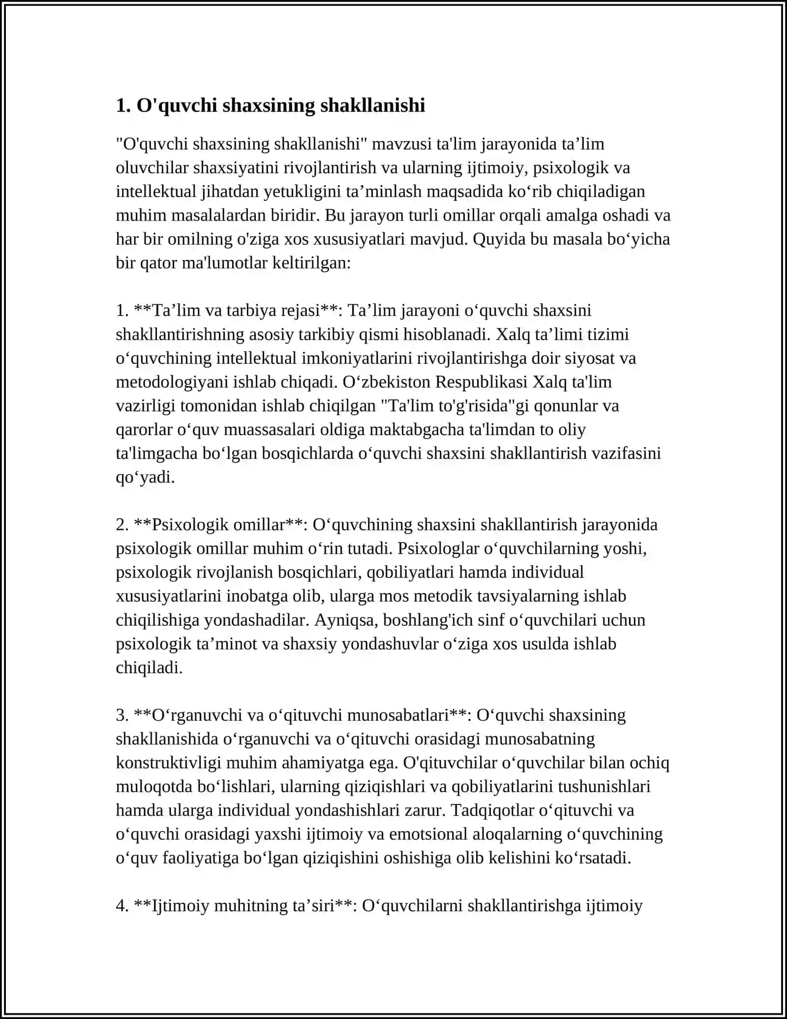 OʻQUVCHI SHAXSI TARBIYANING OBYEKTI VA SUBYEKTI SIFATI 4