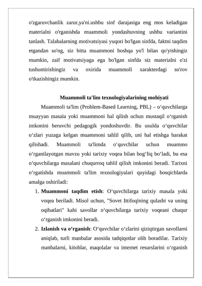 Tarixni o'qitishda muammoli ta'lim texnologiyalaridan foydalanish 4