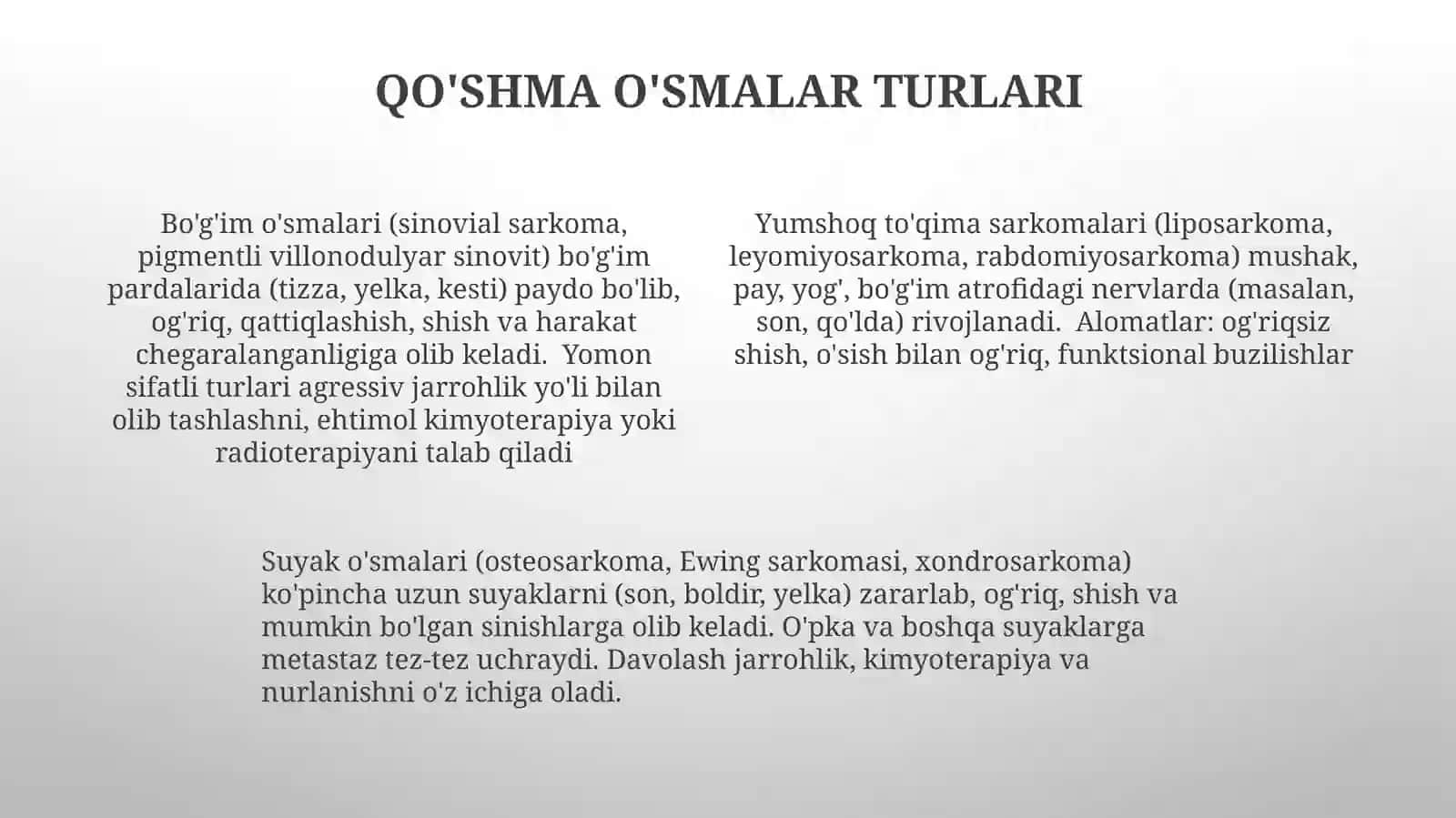 Suyako'smalari.Artritlarvaartrozlar.Bo'g'imo'smalari.Yumshoqto'qimalaro'smalari 4