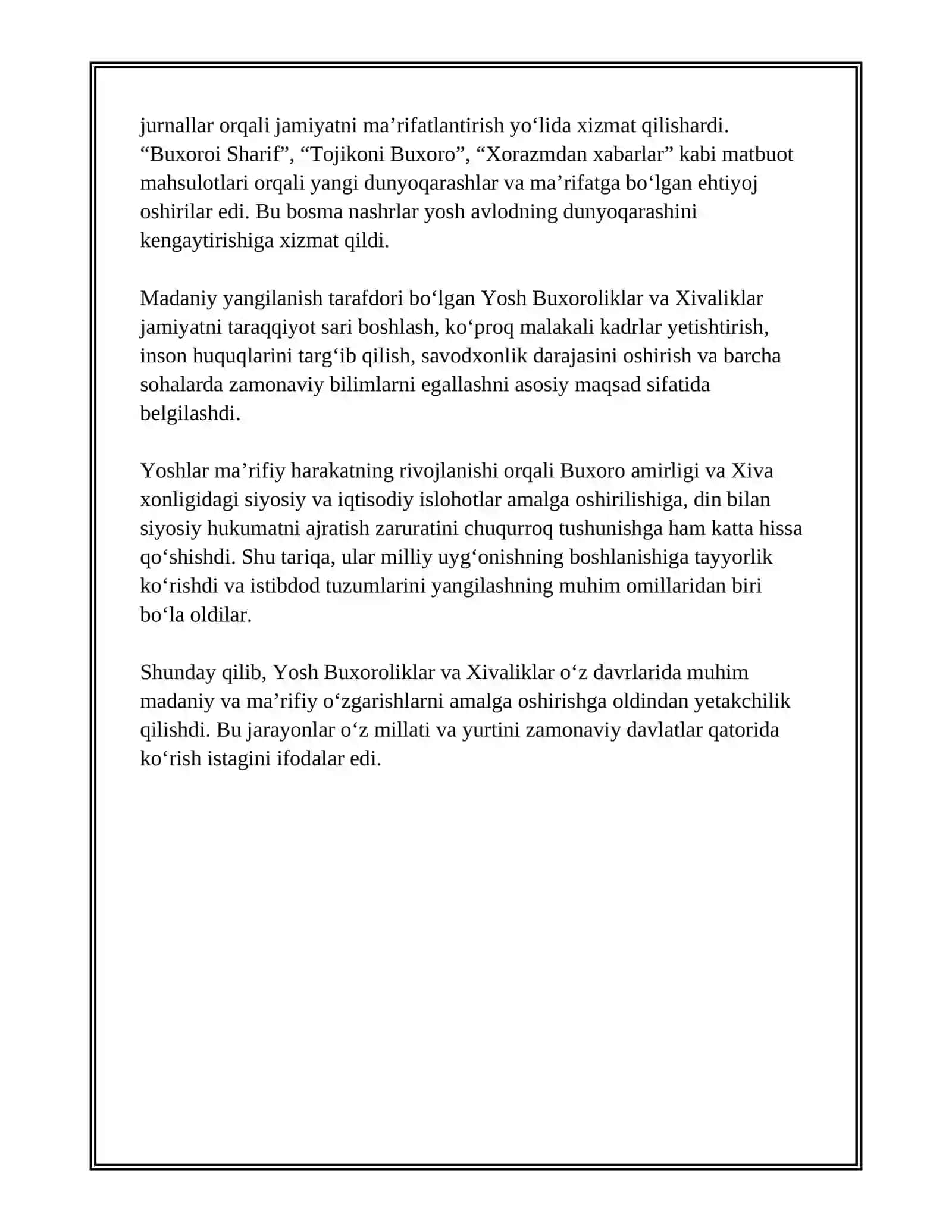 YOSH BUXOROLIKLAR VA XIVALIKLAR FAOLIYATI. TARIX FANIDAN LOYIHA ISHI 4