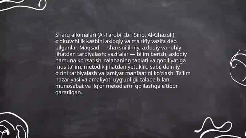 Sharq mamlakati allomalarining òqituvchilik kasbiga oid ilk qarashlari 4